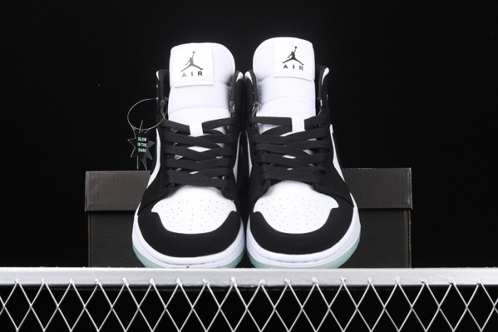 air jordan 1 mid white black teal tint (gs) bq6931-103