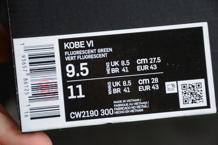 kobe 6 protro grinch green apple/volt/crimson/black cw2190-300