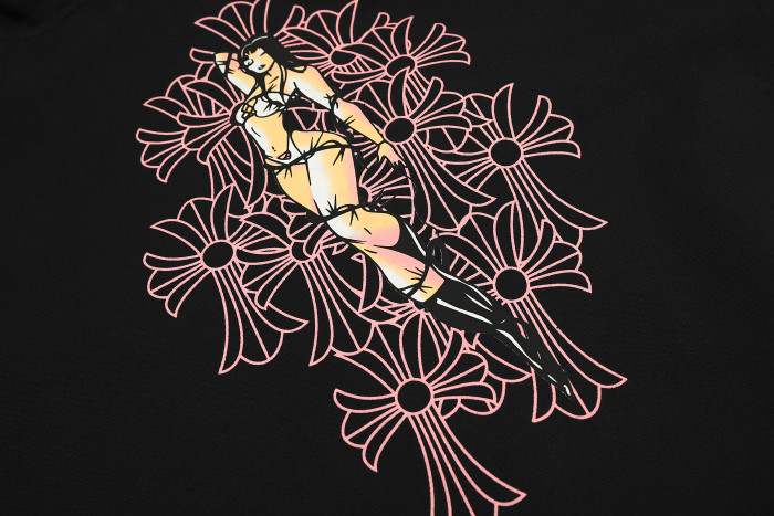 Ch*0me He**ts horseshoe floral zip up hoodie ke821